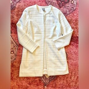 Chico’s white eye hook classic coat.